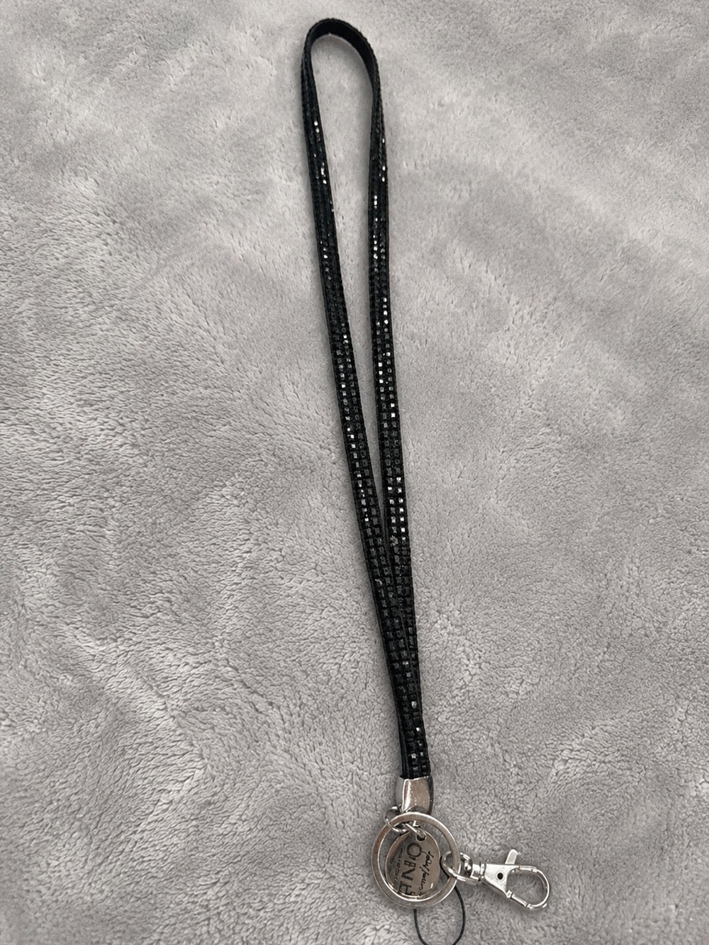 Black Rhinestone Lanyard with Metal Charm